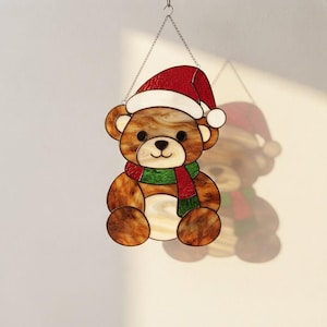 Julteddybärsmönster i målat glas PNG SVG PDF | Digital nedladdning av jultomten Suncatcher