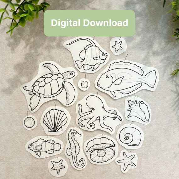 Ocean Creatures Embroidery Pattern Bundle | Printable Transfer Paper Templates | Hand Embroidery PDF Download
