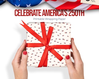 Paquete de papel de regalo America 250, papel de regalo patriótico imprimible, papel digital del 4 de julio, descarga en PDF+JPG