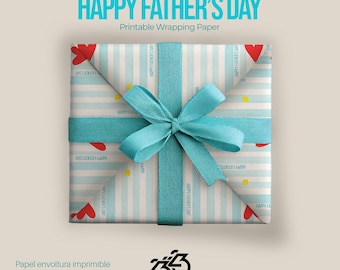 Father's Day Printable Wrapping Paper | Watercolor Heart Pattern Gift Wrap | 24x24 & 24x36 Digital Download | Instant PDF + JPG