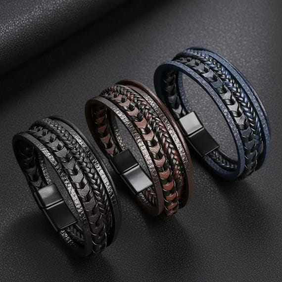 Layered Leather Beaded Bracelet for Men