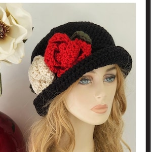 Crochet Cloche Hat, Hat, Crochet Bucket Hat, Winter Women&#39;s Hat, Hat With Flowers