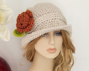 Crochet Cloche Hat with Flower: Winter Flapper Style