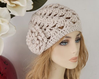 Crochet Winter Hats For Women, Crochet Beanie, Winter Accessories,  Women's Accessories,  Beanie With Flower,  Hat With Flower,  Crochet Hat