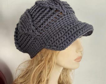 Crochet Newsboy Hat: Blue Spruce Windsor Cap, Winter Beanie