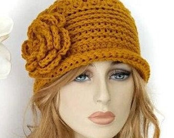 Crochet Flapper Hat, Handmade Winter Beanie