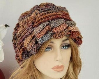 Crochet Women's Hat, Multicolor Beanie, Wool Blend Winter Hat