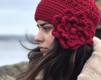 Crochet Beanie with Large Flower – Handmade Winter Hat