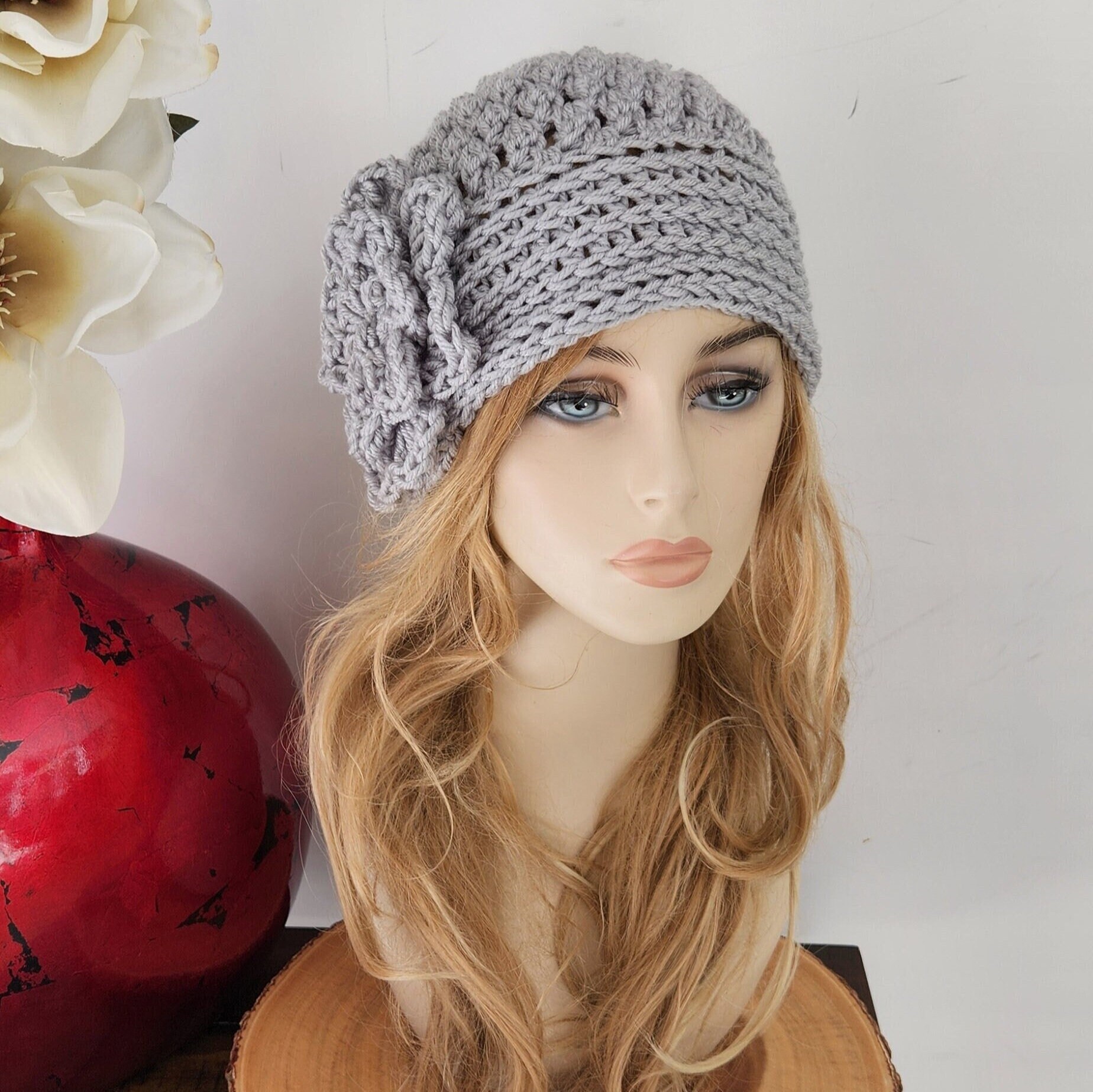 Crochet Grey Hat: Handmade Women display picture 1