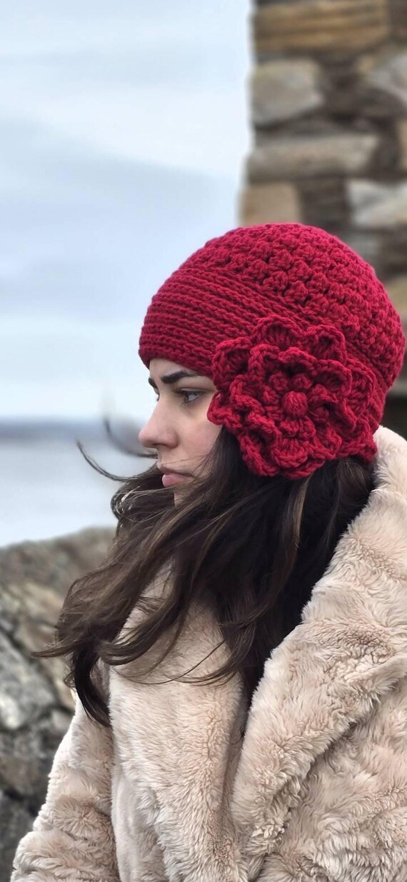Crochet Beanie With Large Flower – Handmade Winter Hat - Etsy display picture 2