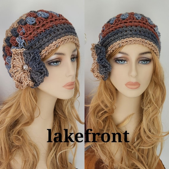 Black and Brown Crochet Hat with Floral Accents Brown Crochet Hat With Flower - Etsy main image 2
