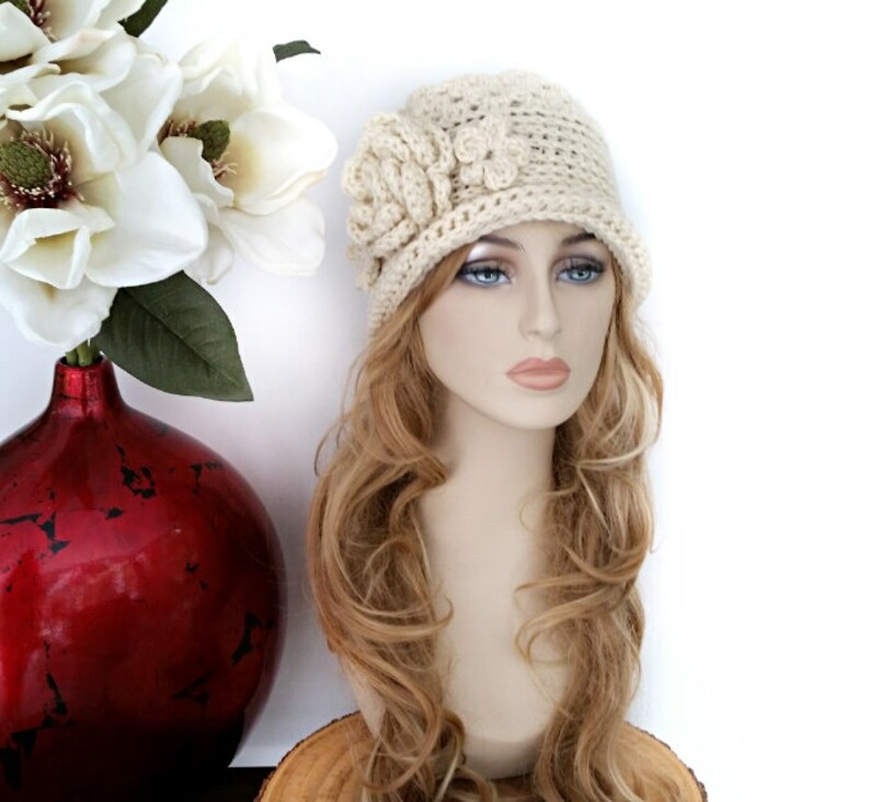 Crochet Cream Hat Winter Hats Crochet Beanie Women Winter Etsy
