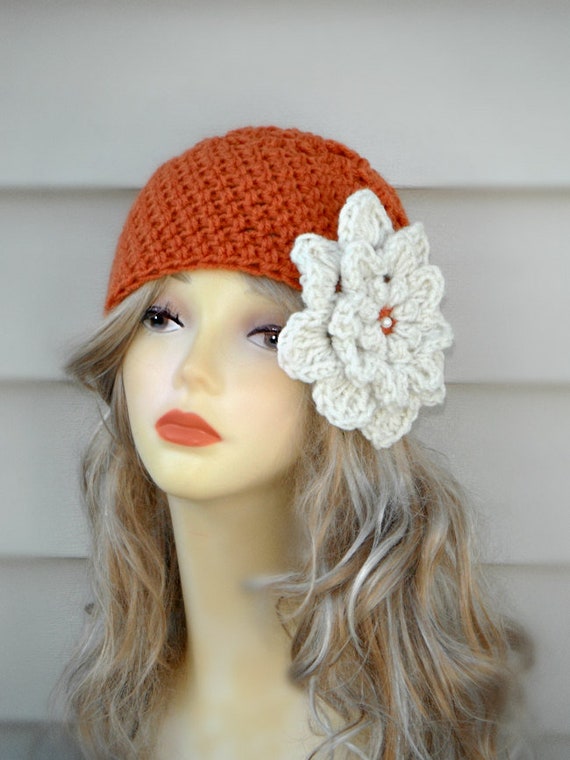 womens winter hat with flower