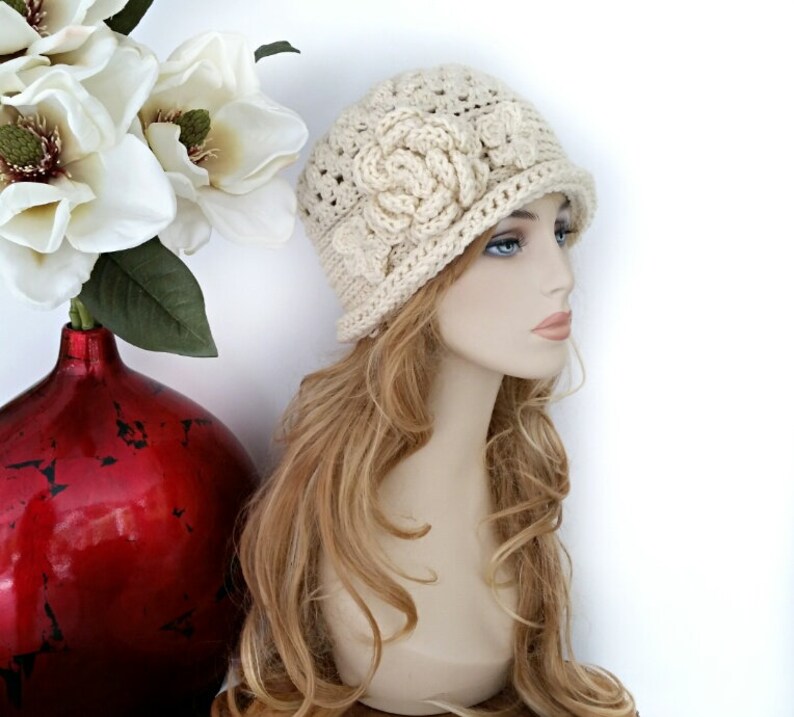 Crochet Cream Hat Winter Hats Crochet Beanie Women Winter Etsy