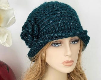 Women's Winter Hat, Crochet Cloche Hat