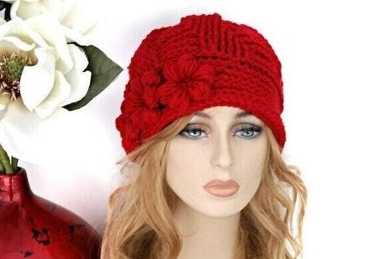 Crochet Beanie With Flower Accents - Handmade Winter Hat  display picture 3