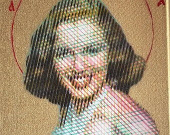 St. Norma (Marilyn Monroe) CMYK Spray Paint Print in the style of orthodox iconography. Available without gold backing, halo, or lettering.