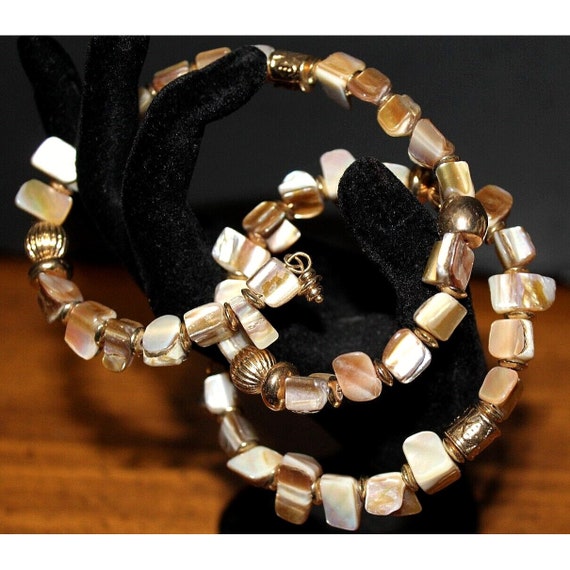 Gold & Brown Iridescent Stone Bracelet Triple Spi… - image 2