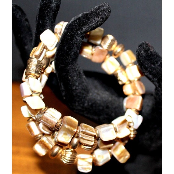 Gold & Brown Iridescent Stone Bracelet Triple Spi… - image 3
