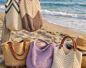 Boho Summer Crochet Beach Tote Bags
