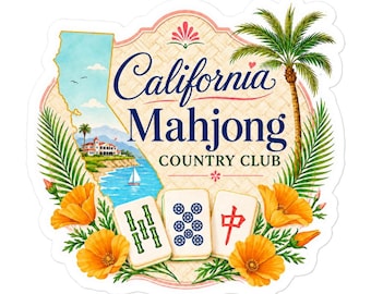California Mahjong Country Club Stickers zonder bubbels, Girls Game Nite, Bam, Crak, Dot, Mahjong-cadeau