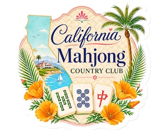 California Mahjong Country Club-magneet, Game Nite, California Poppy-ontwerp, California State-magneet, mahjongtegels,