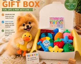 Small & Medium Dog Gift Box – Plush Toys and Treats Set