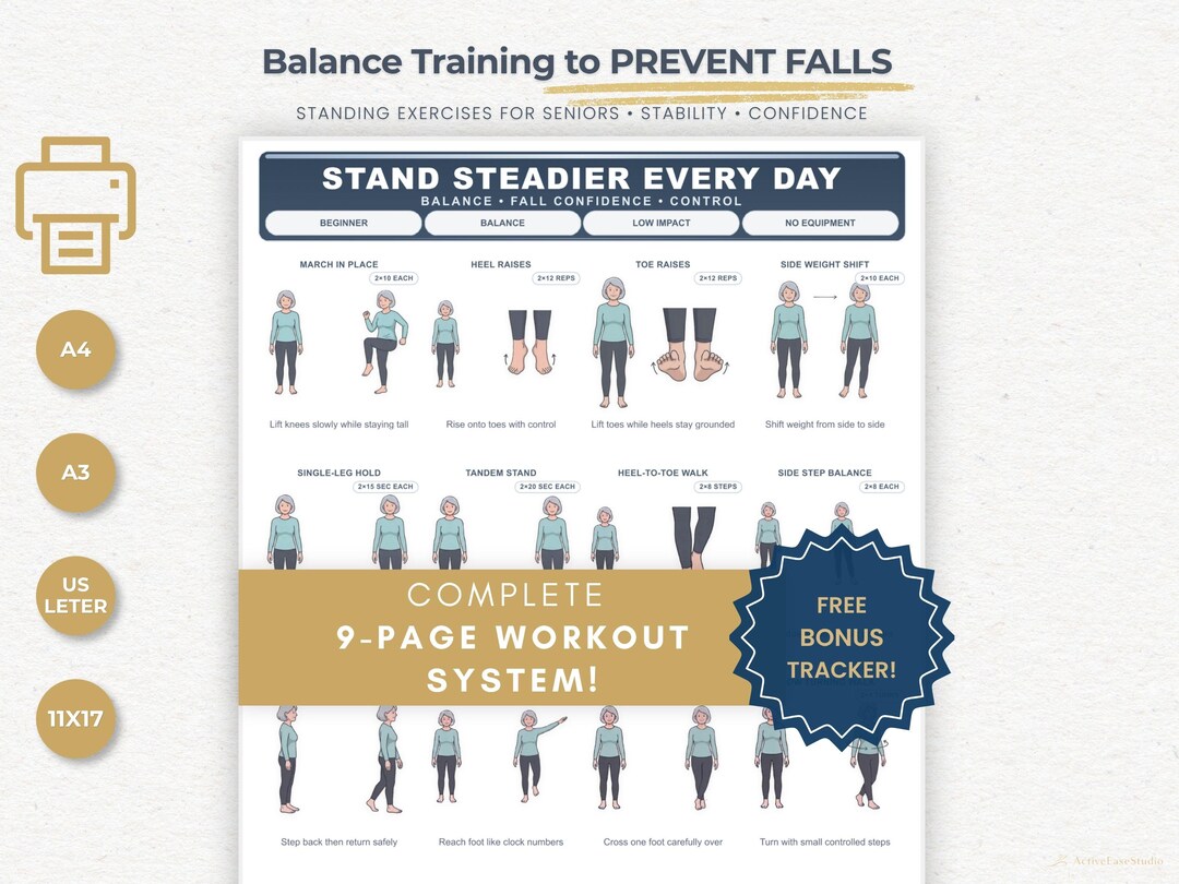 Balance Exercises for Seniors | Printable Workout Guide PDF | Standing ...
