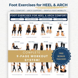 Foot Exercises for Heel and Arch Comfort Printable Exercise Chart PDF, Foot Mobility, Arch Strength and Gentle Ankle Stretching Guide