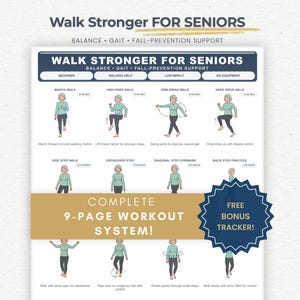 Walking Exercises for Seniors | Printable Workout Guide PDF | Gait & Balance Exercise Chart | Low Impact Home Routine