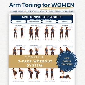Arm Toning Workout for Women Printable Exercise Chart PDF, Light Dumbbell Upper Body Exercises, Biceps Triceps Shoulders Home Guide
