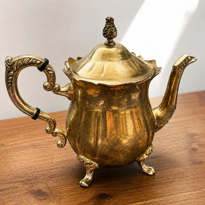 Vintage Silver Plated Coffee Pot with Hinged Lid | Mid Century Tea Pot | Ornate Footed Serving Pot | Cottagecore Decor