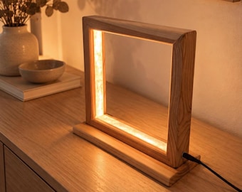LED Holzlampe Nachttischlampe – miluminaMini, handgefertigte Tischlampe, dimmbar, warmes Licht, Japandi Deko