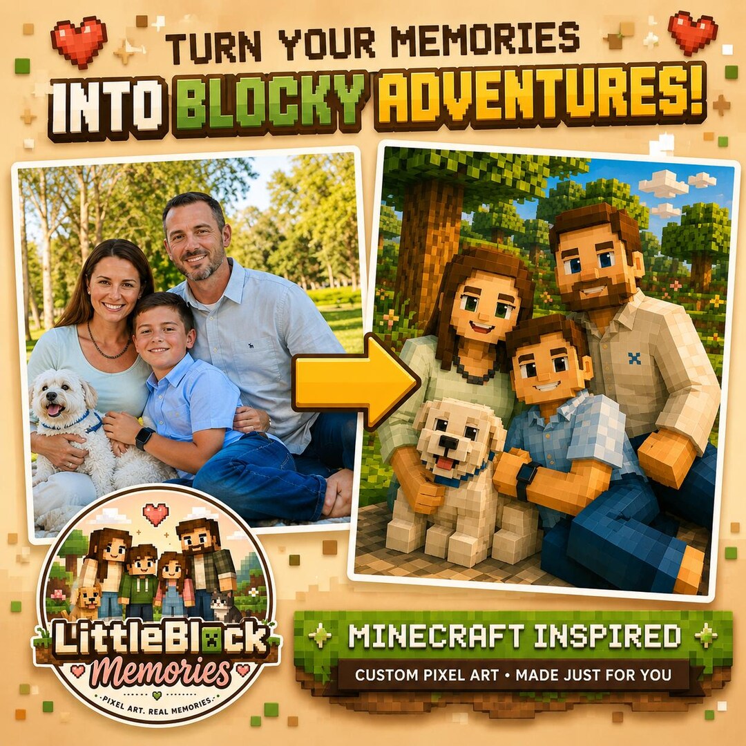 Custom Minecraft-inspired Family Portrait | Personalised Block Style ...
