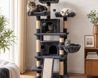 Large Cat Tree Tower 67in Multi-Level Condo Scratching Post Climbing Activity Center Dark Gray