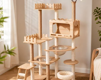 9-Level Wooden Cat Tree Condo with Sisal Scratching Posts and Observation Decks