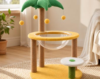 Large Coconut Palm Cat Tree, Sisal Scratching Post, Hammock Play Stand