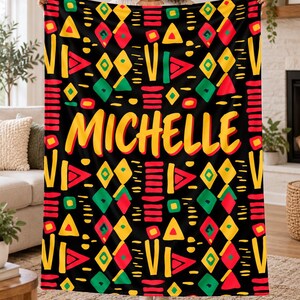 Personalized African Kente Name Blanket, Custom Pan African Pattern Throw, Black Culture Heritage Gift, Bold Geometric