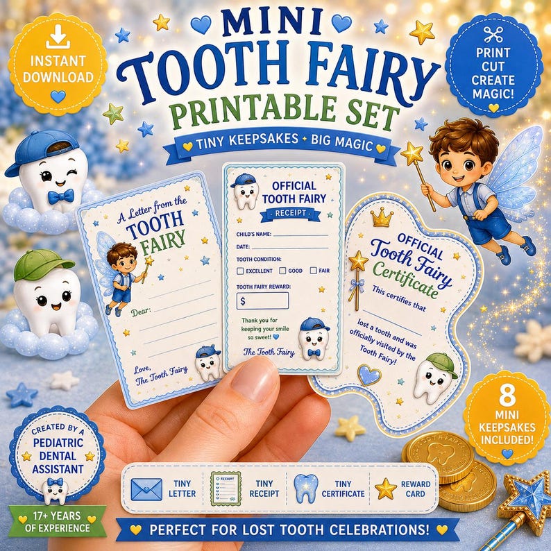 Mini Tooth Fairy Printable Kit Letter Receipt Certificate digital mini-tooth-fairy-printable-kit-letter-receipt-certificate-digital