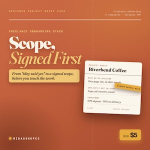 Scope of Work Template for Freelancers · 6 Templates Project Brief Pack · Statement of Work · Discovery Questionnaire Kickoff PDF