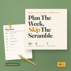 Weekly Meal Planner Grocery List • Editable Family Dinner Prep (PDF Download)