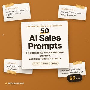 50 AI Sales Prompts for Freelancers • Cold Email, Audits, Lead Generation (Digital Download)