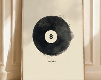 Vintage Pool Ball Print, Hand-Drawn 8 Ball Poster, Retro Wall Art (Digital Download)