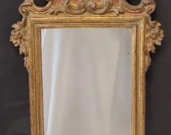 Antique Italian Borghese Gilt Carved Wood Mirror 19th Century Baroque Ornate Gold Frame Small Wall Mirror Vintage Hollywood Regency