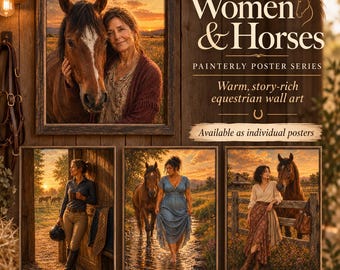 Rustic Woman and Horse Posters | Matte Textured Watercolor