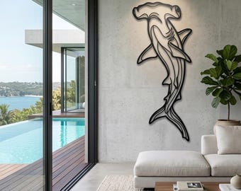 Hammerhead Shark Metal Wall Art, Hammerhead Shark Sign, Modern Coastal Living Room Decor, Nautical Beach House Decor, Shark Gifts for Men