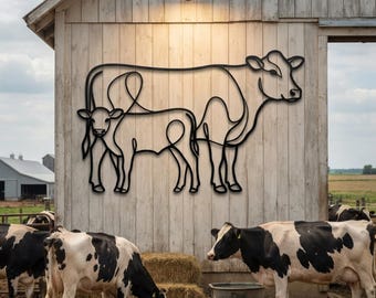 Cow Calf Metal Wall Art, Rustic Barn Decor, Farmhouse Cattle Wall Decor, Ranch House Decor, Dairy Farm Sign, Farmer Gift, Country Home Decor