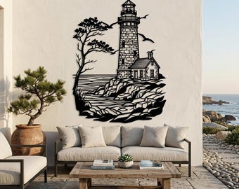 Lighthouse Metal Wall Art, Vertical Nautical Wall Decor, Outdoor Coastal Home Decor, Seaside Exterior Decor, Lighthouse Sign for Sailors