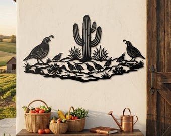 Desert Quail Wall Art, Southwestern Metal Wall Decor, Outdoor Cactus Decor, Rustic Country Home Decor, Quail Gifts for Nature Lovers