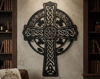 Celtic Cross Metal Wall Art, Irish Home Decor,  Above Bookcase Decor, Trinity Knot Wall Art, Irish Heritage Gift, Celtic Living Room Decor